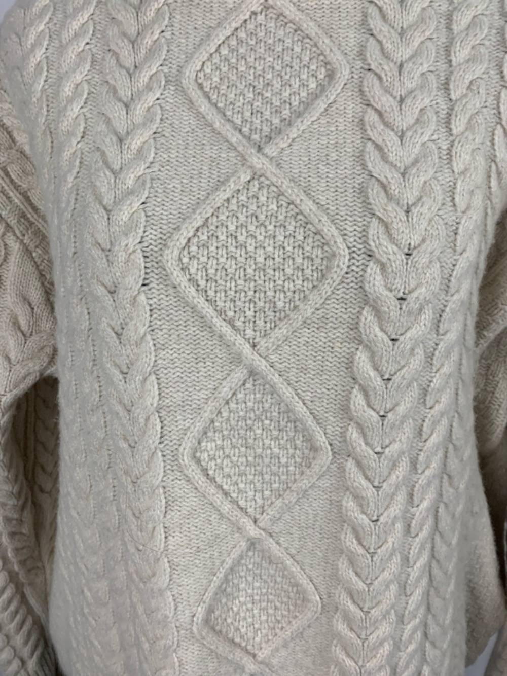Orvis Cable Knit Crewneck Fisherman Merino Wool Sweater Cream XL Cottagecore - Picture 5 of 9